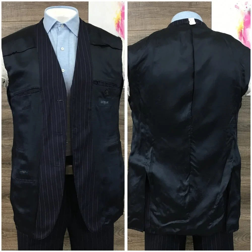 Lubiam 1911 Mens Two Piece‎ Suit Size 42L Jacket Blazer Pants Wool Casual Blue